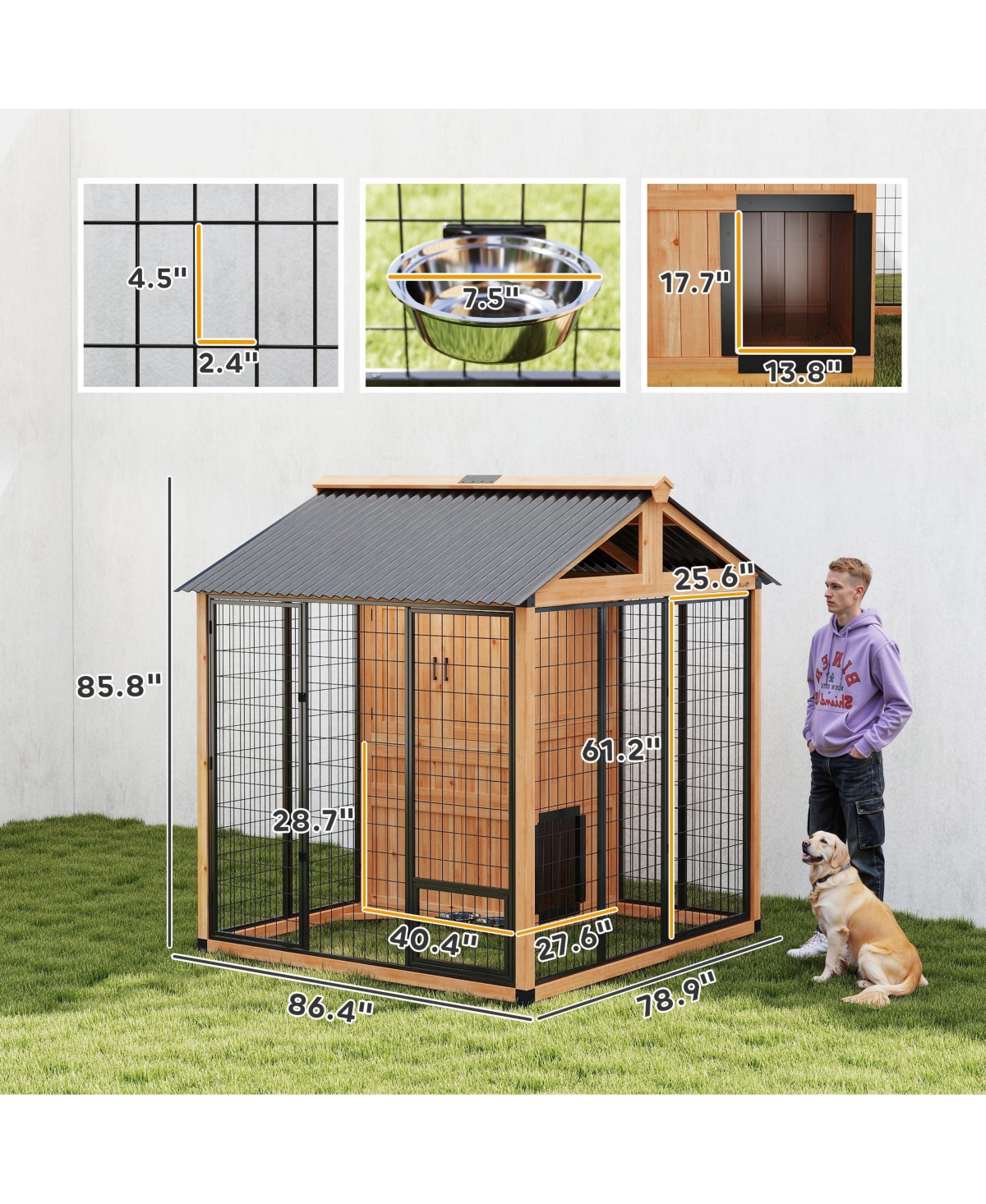 PawHut Extra Large Dog House with Storage Cabinet, Bowls, Light