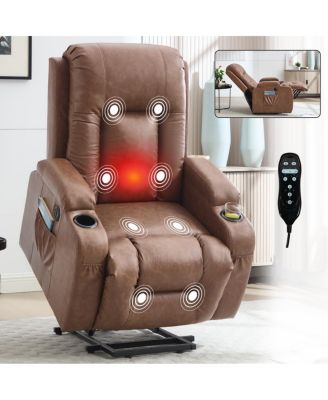 Faux Leather Power Lift Recliner for Elderly with Massage & Heat, Infinite Position Chair with USB, Cup Holders, Heavy-Duty Base