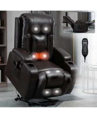 Faux Leather Power Lift Recliner for Elderly with Massage & Heat, Infinite Position Chair with USB, Cup Holders, Heavy-Duty Base
