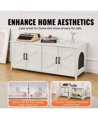 Double-Compartment Wooden Litter Box Enclosure, White