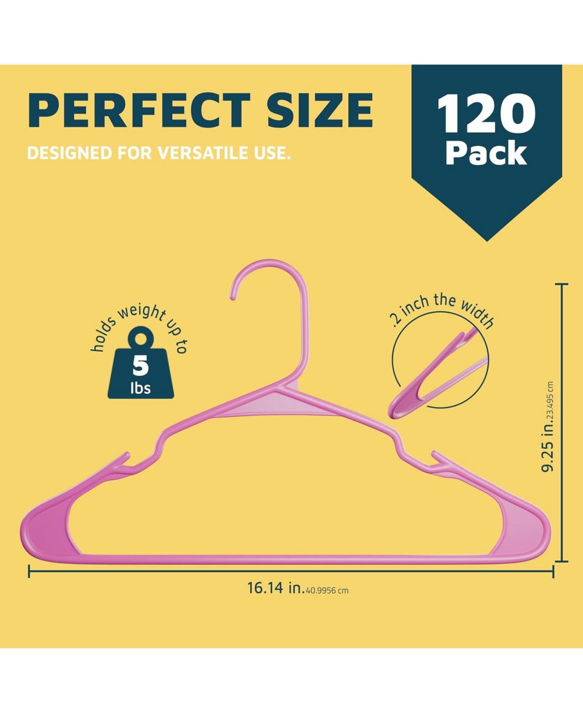 Lifemaster pink plastic hangers with nonslip grooves and spacesaving design, hold up to 5 lbs ideal for clothes, dresses & coats pack of 120.