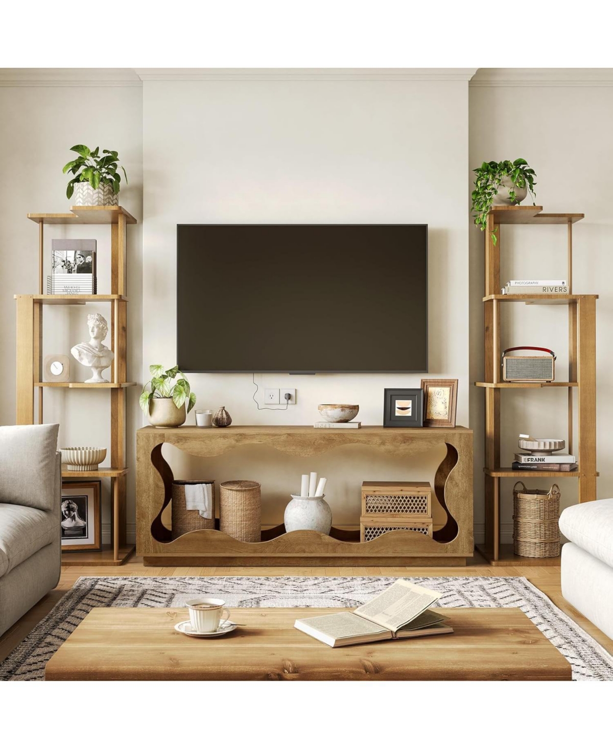 Tribesigns Tv Stand for 32-65 Inch TVs, Media Console with Wavy Design & Open Storage, Entertainment Center for Living Room, Bedroom, Apartment