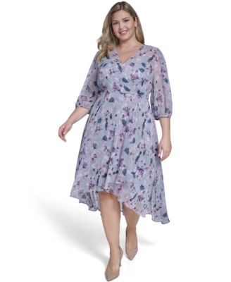 Plus Size Balloon-Sleeve Wrap Dress