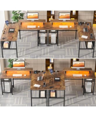 55.5'' Reversible L-shaped Desk with Power Outlets and RGB LED Lights, Computer Table with CPU Stand and Monitor Stand