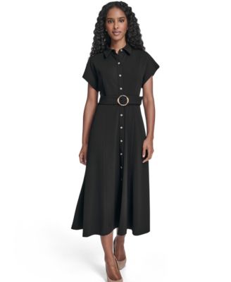 Women's Extended Cap-Sleeve Belted Shirtdress