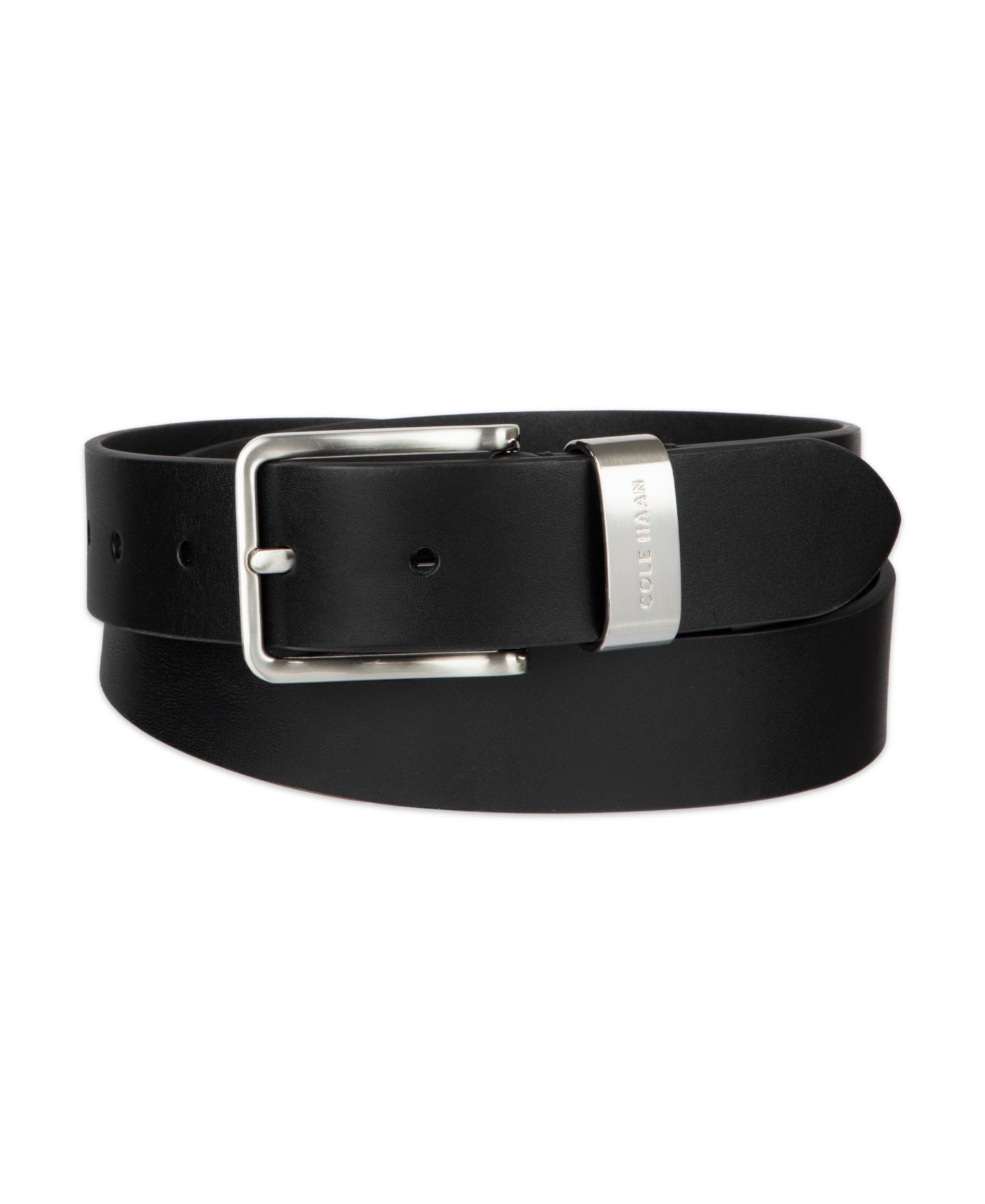 Мужской ремень Cole Haan Metal Loop Silver-Tone Belt, цвет: Чёрный — фото 1