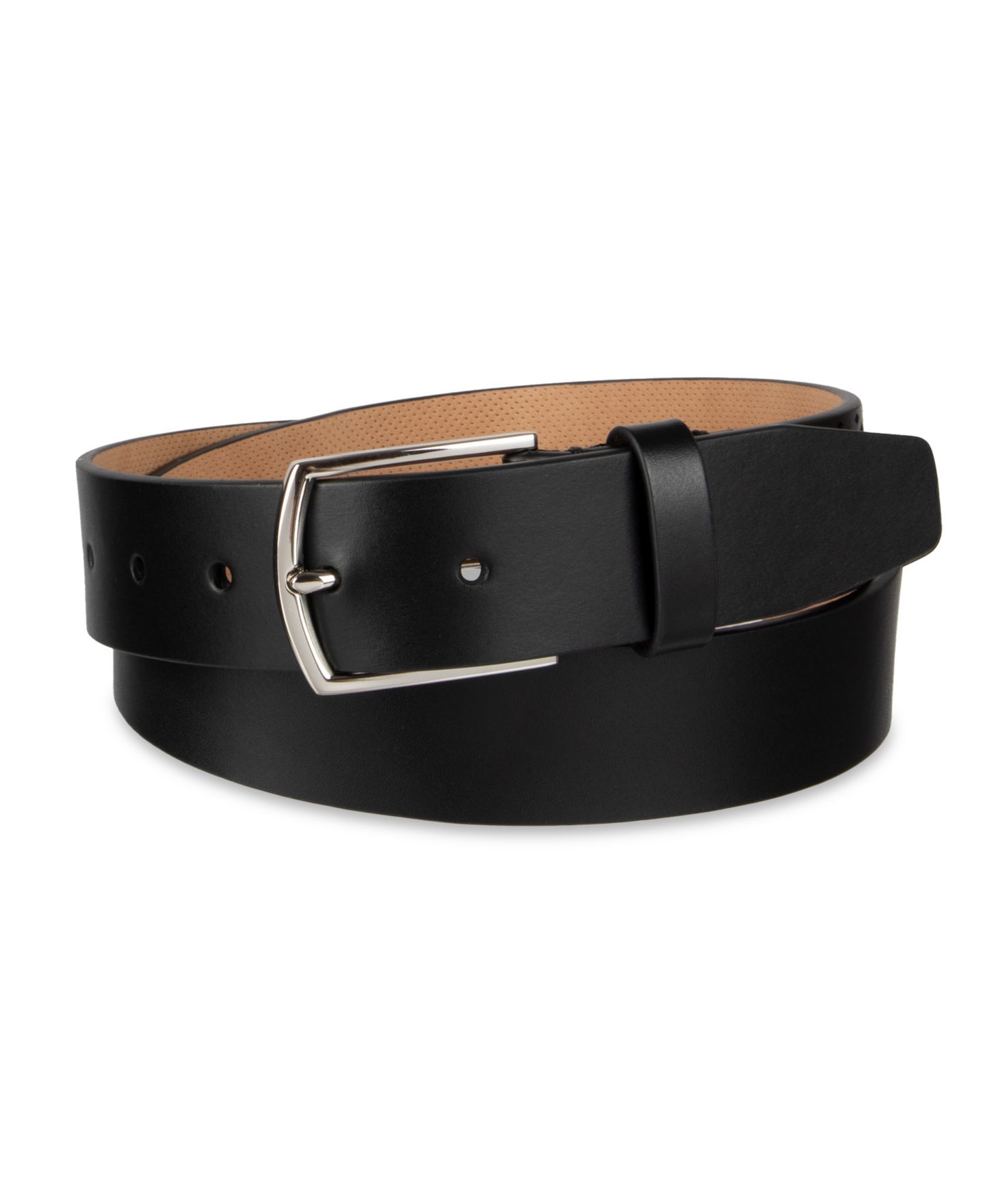 Мужской ремень Cole Haan Washington Perforated Casual Leather Belt, цвет: Чёрный — фото 1