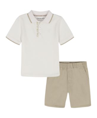 Boys' 2T-7 Logo Polo Shirt and Twill Shorts, 2-Piece Set