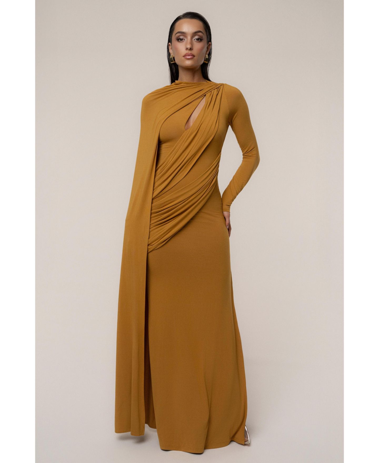 Женское платье JLUXLABEL Draped Elegance Cape, цвет: Золотой — фото 9