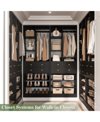 28'' Freestanding Closet Storage System with 2 Drawers, Closet Tower with Hanging Rod, Shelves & Adjustable Shoe Racks
