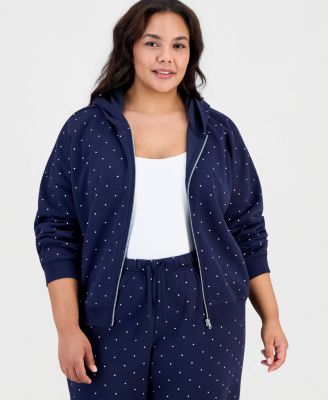 Trendy Plus Size Dot-Print Fleece Zip-Up Sweatshirt