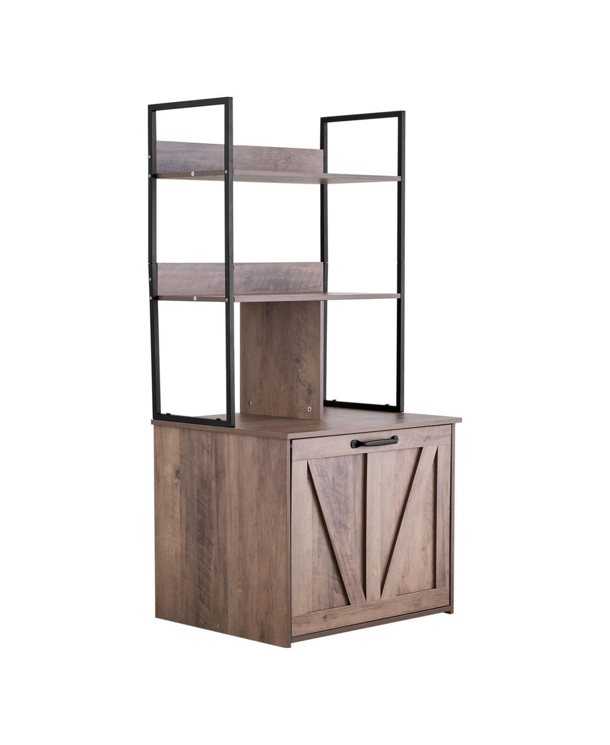 Wooden Litter Box Enclosure with 2-Tier Shelves & Metal Legs, 27.6"