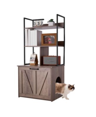 Wooden Litter Box Enclosure with 2-Tier Shelves & Metal Legs, 27.6"