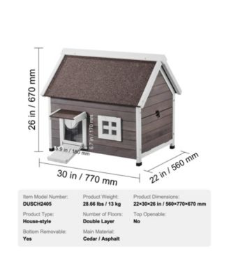 Weatherproof Wooden Outdoor Cat House with Side Door, 30