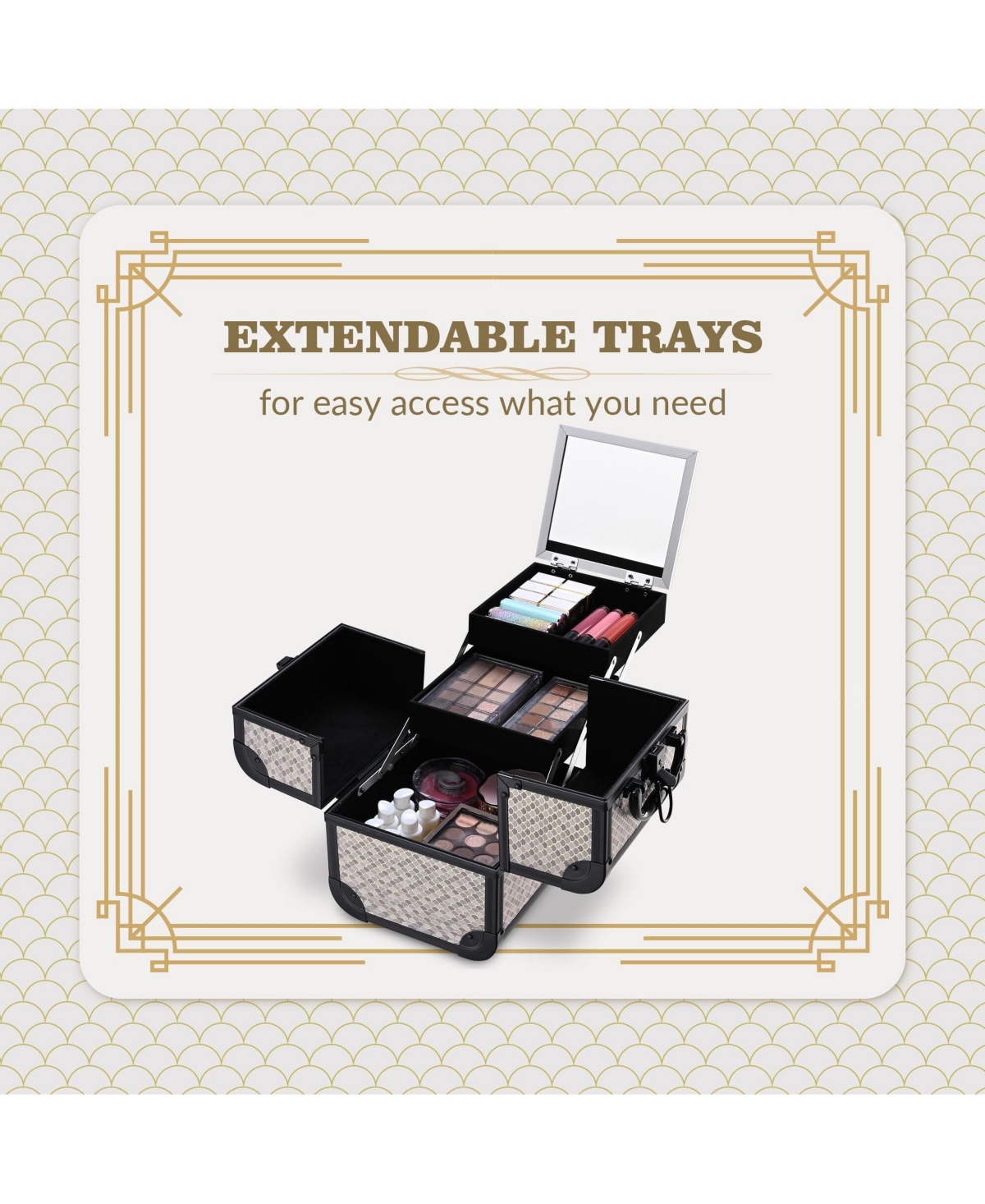 Byootique 2-Piece Makeup Train Case Cosmetic Organizer Kit Art Deco Bloom Salon