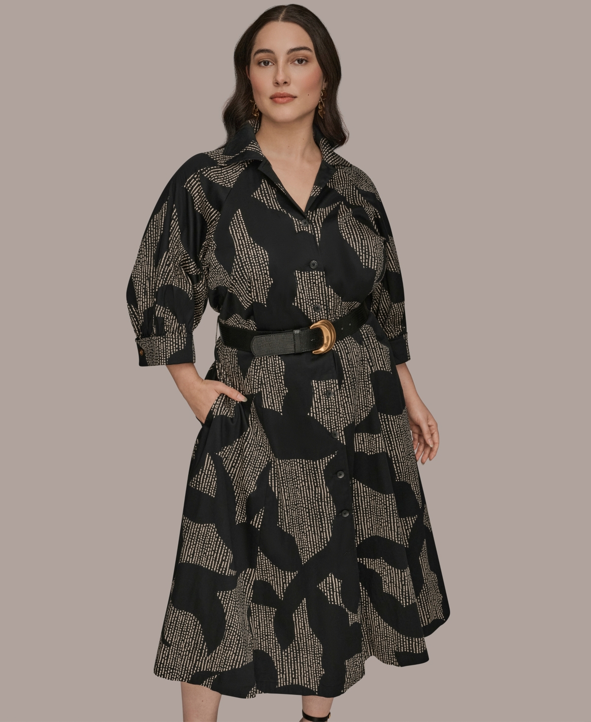 Donna Karan New York Plus Belted Shirt Dress