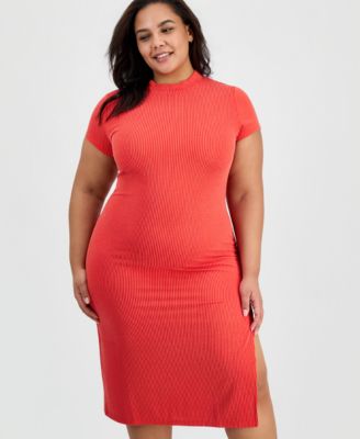 Plus Size Short-Sleeve Mock Neck Midi Dress