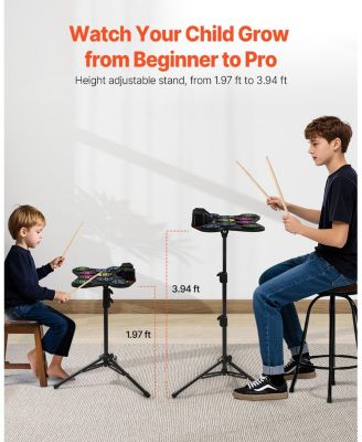 Roll-Up Electric Drum Set 9 Pads with Stand Pedals Light-Up Sticks