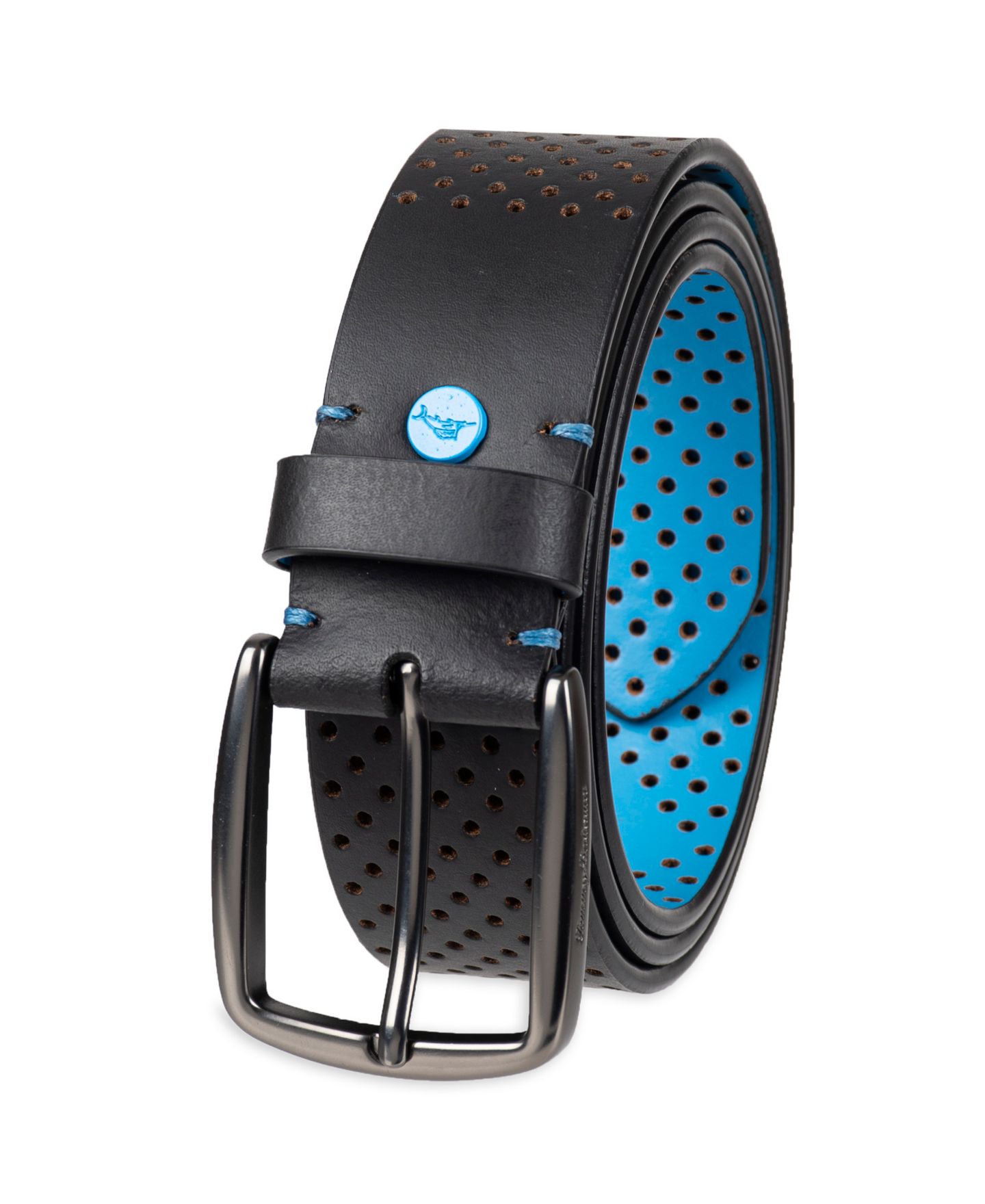 Мужской ремень Tommy Bahama Perforated Casual Leather Belt, цвет: Чёрный — фото 2