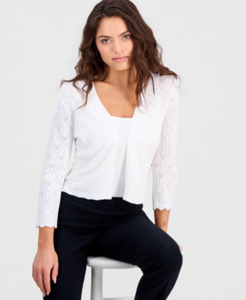 Женские куртки Robbie Bee Petite Pointelle Knit Open-Front Shrug