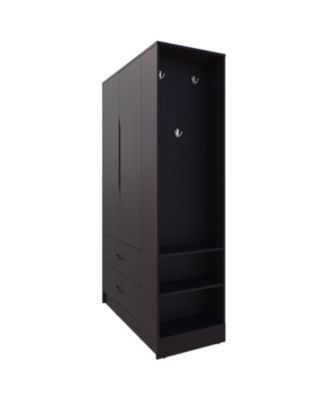 Sehili 3-Door Wardrobe with Drawer, Side Shelves & Hanging Rods, Contemporary Wenge Finish