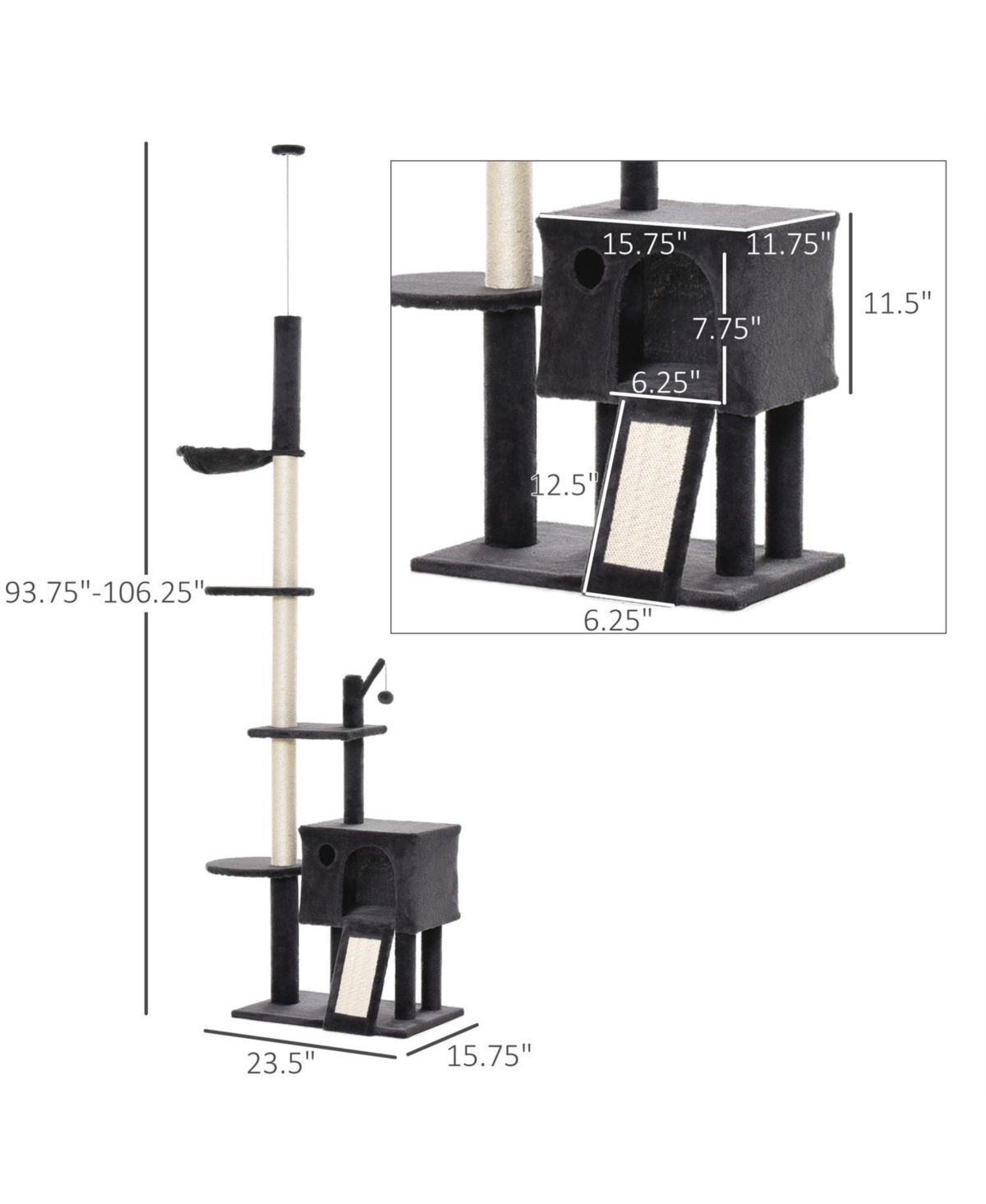 Aostirmotor 106" Huge Cat Tree with Scratching Post in Dark Grey
