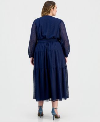 Plus Size Clip-Dot Tiered Dress