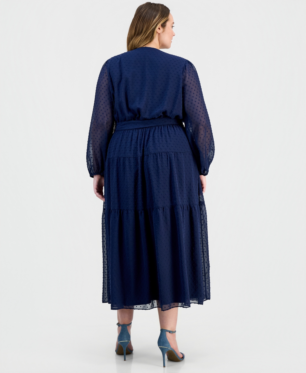 Robbie Bee Plus Clip-Dot Tiered Dress