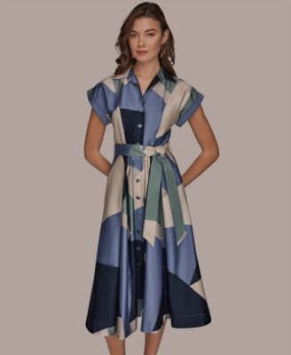 Petite Belted Short-Sleeve Shirt Dress