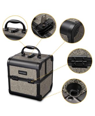 2-Piece Makeup Train Case Cosmetic Organizer Kit Rococo Coral Artists