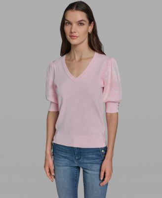 Petite Floral Print V-Neck Sweater