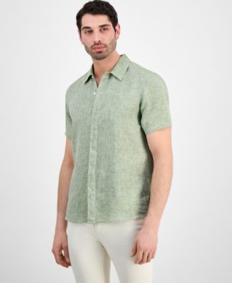 Men's Point-Collar Linen Shirt
