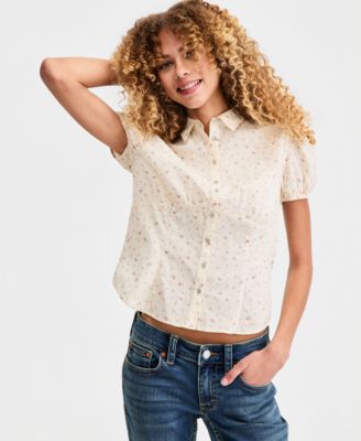 Women's Cotton Puff-Sleeve Button-Down Shirt