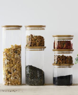 Square Glass Canisters With Bamboo Lid  Assorted, Set of 4