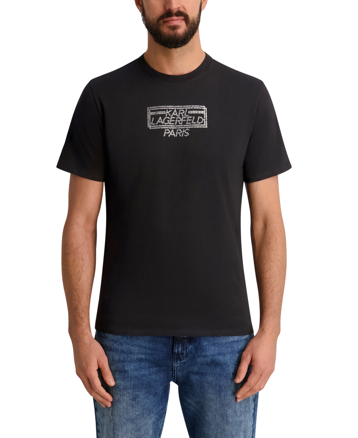 Karl Lagerfeld Paris Men's Metallic Finish Logo Regular-Fit T-Shirt