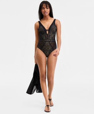 Women's Color Play Crochet Plunge One-Piece Swimsuit