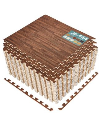 144 Sq. Ft. Interlocking EVA Foam Wood Grain Floor Tiles 3/8-Inch Thick with Borders