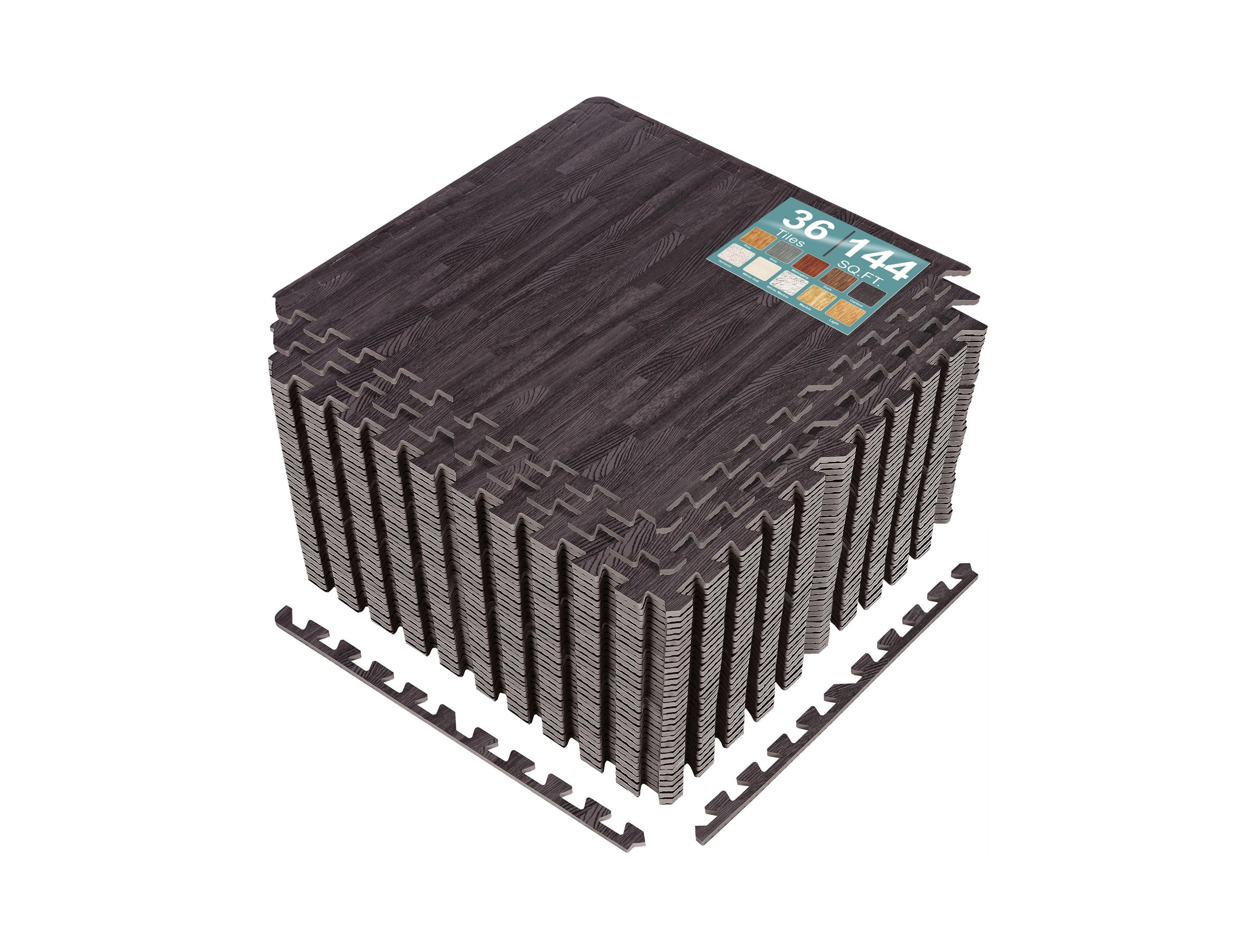 Sorbus 144 Sq. Ft. Interlocking Eva Foam Wood Grain Floor Tiles 3/8-Inch Thick with Borders