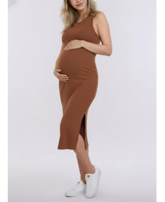 Maternity Motherhood Crew Neck Sleeveless Racerback Midi Dress - Motherhood