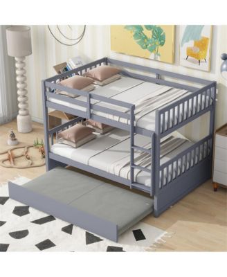 Full over Full Bunk Bed Convertible to 2 Full Beds Rubber Wood Bunk Bed with Ladder & Guardrails