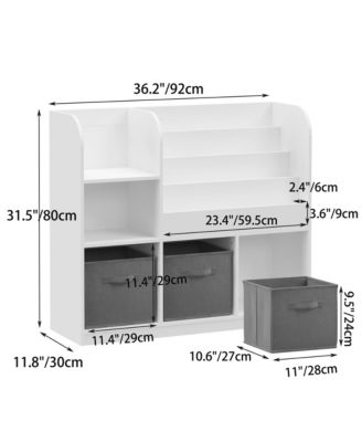 White/Gray Kids Bookcase with 3 Collapsible Fabric Drawers for Bedroom