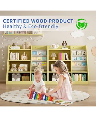 Yellow Wooden Kids Bookshelf Baby Sling Book Rack Shelf for Playroom