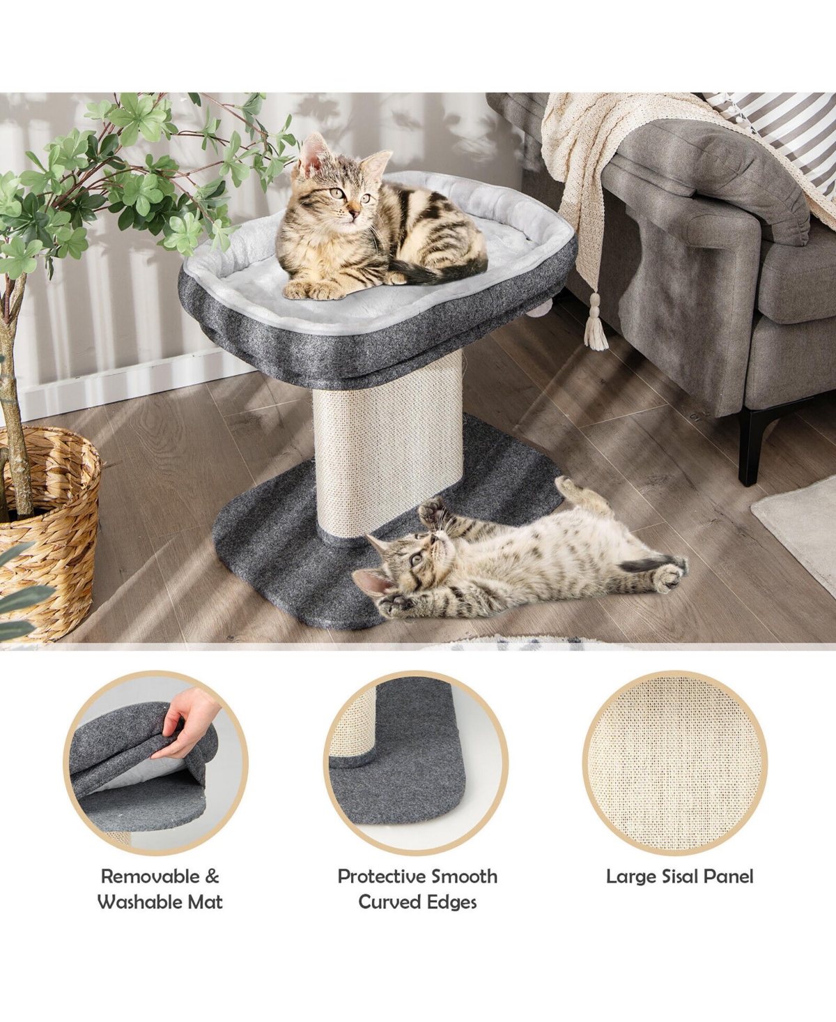 Gymax Modern Cat Tree Tower Cat Activity Tower w/ Large Plush Perch