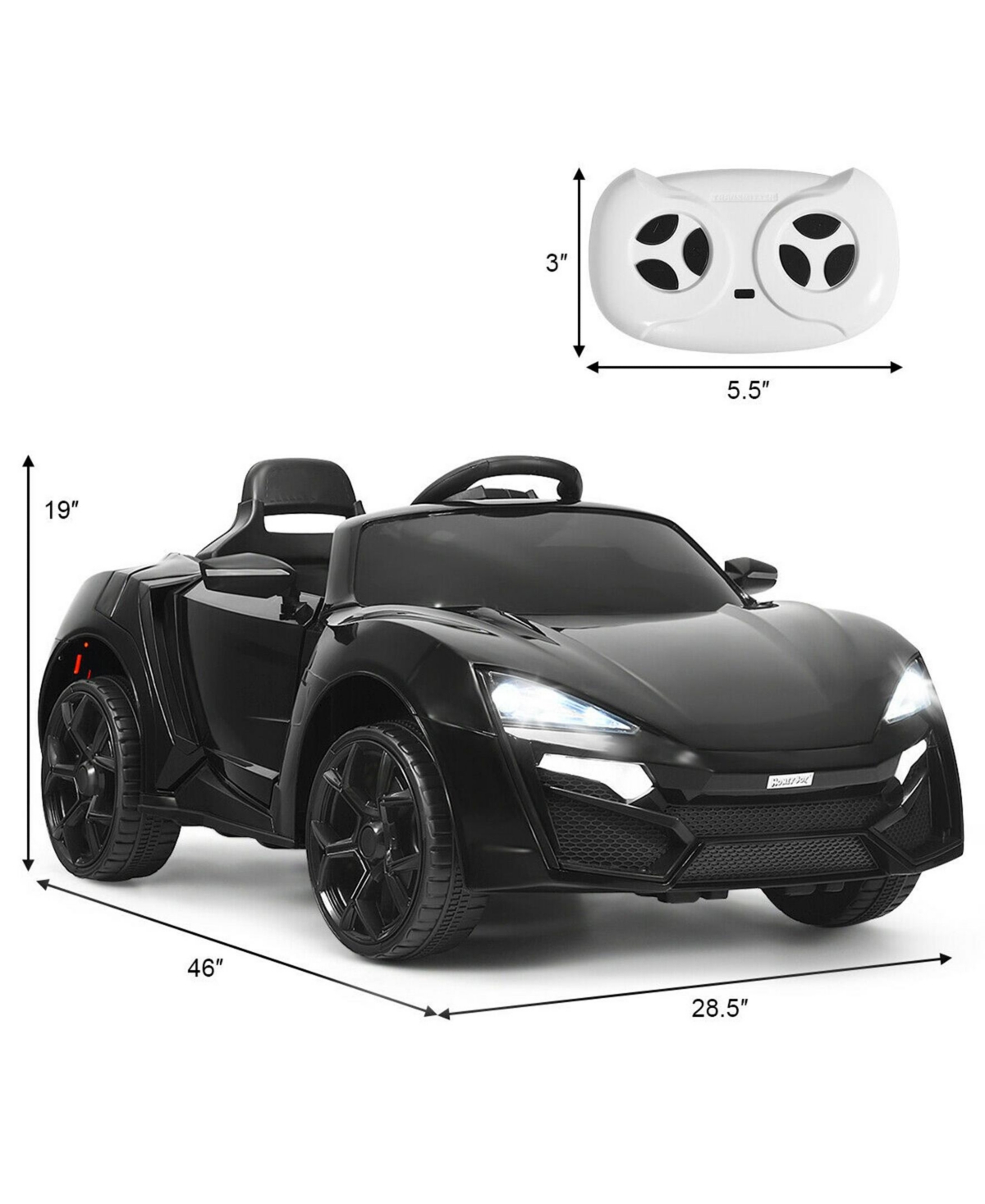 Sugift 12V 2.4G Rc Electric Ride-On Vehicle with Lights 50W Motor