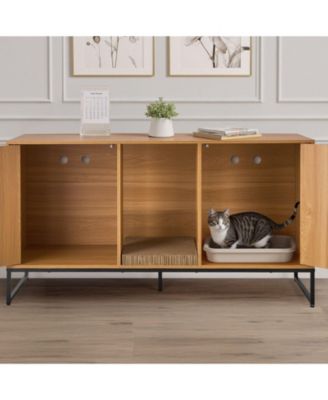 Large Wooden Litter Box Enclosure with Scratch Pad & Storage, 47.2"