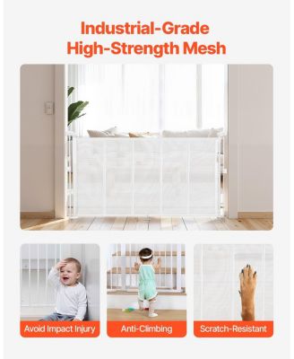 Retractable Mesh Safety Gate, Extends up to 55", White