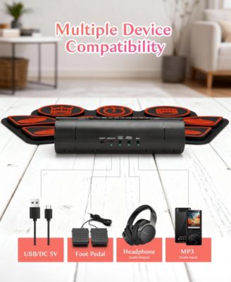 Kids Roll-Up Electronic Drum Set with Speakers, Headphone Jack & Foot Pedals