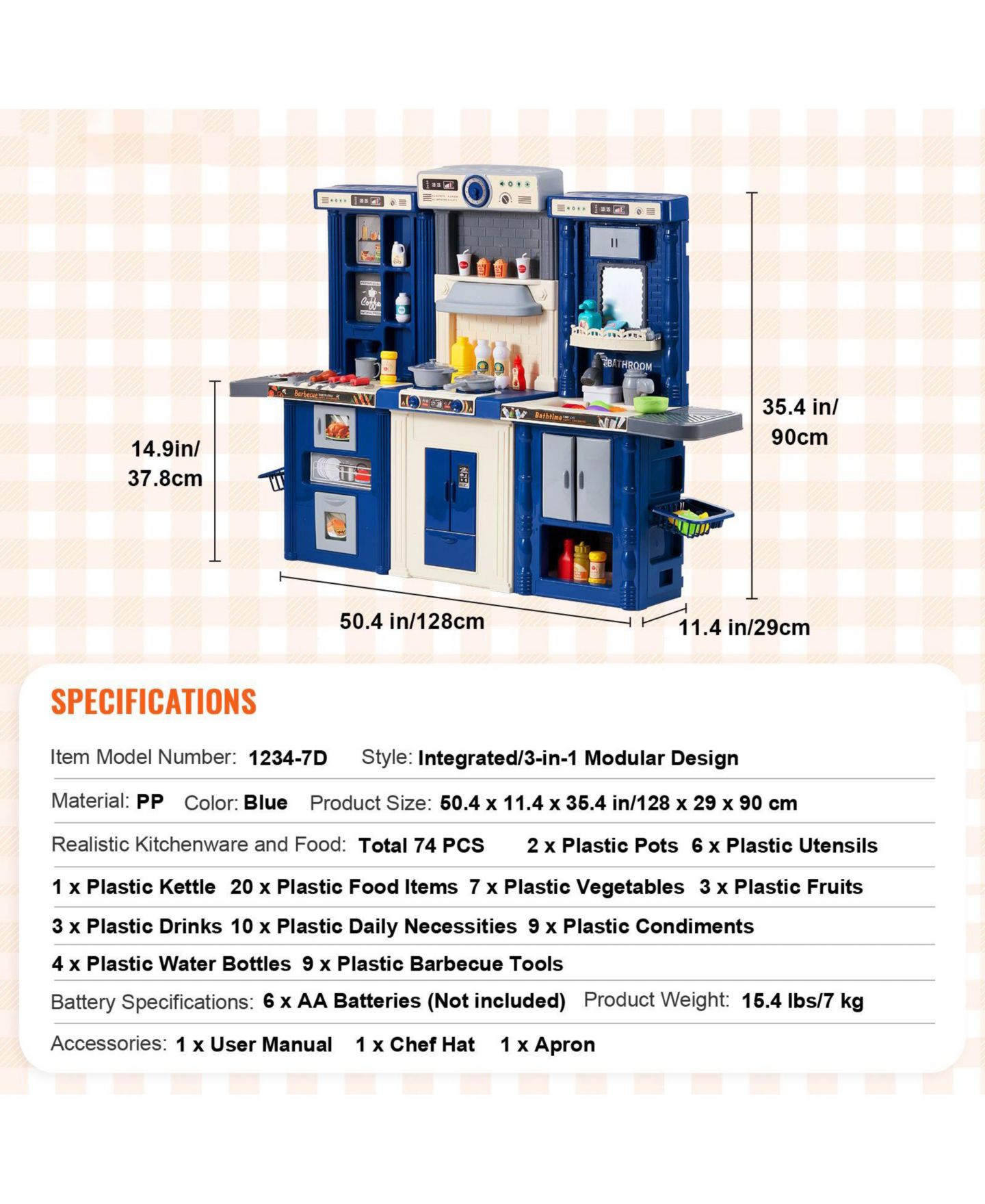Детский игровой набор SUGIFT 3-in-1 74-Pc Kids' Kitchen Playset, от 3 лет, цвет: Синий — фото 5