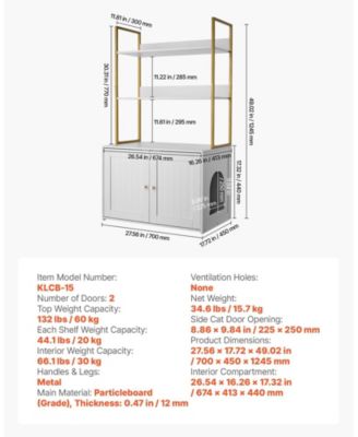 Wooden Litter Box Enclosure with 2-Tier Shelves & Metal Legs, 27.6"