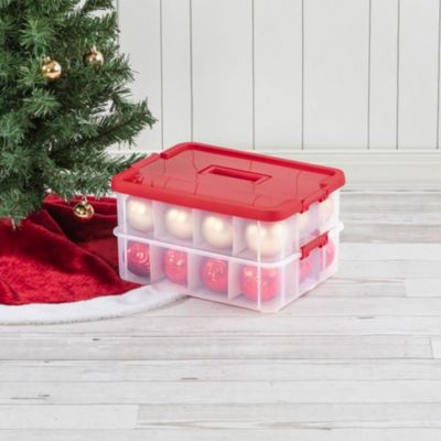 24 Compartment Stack and Carry Christmas Ornament Storage Box (4 Pack)